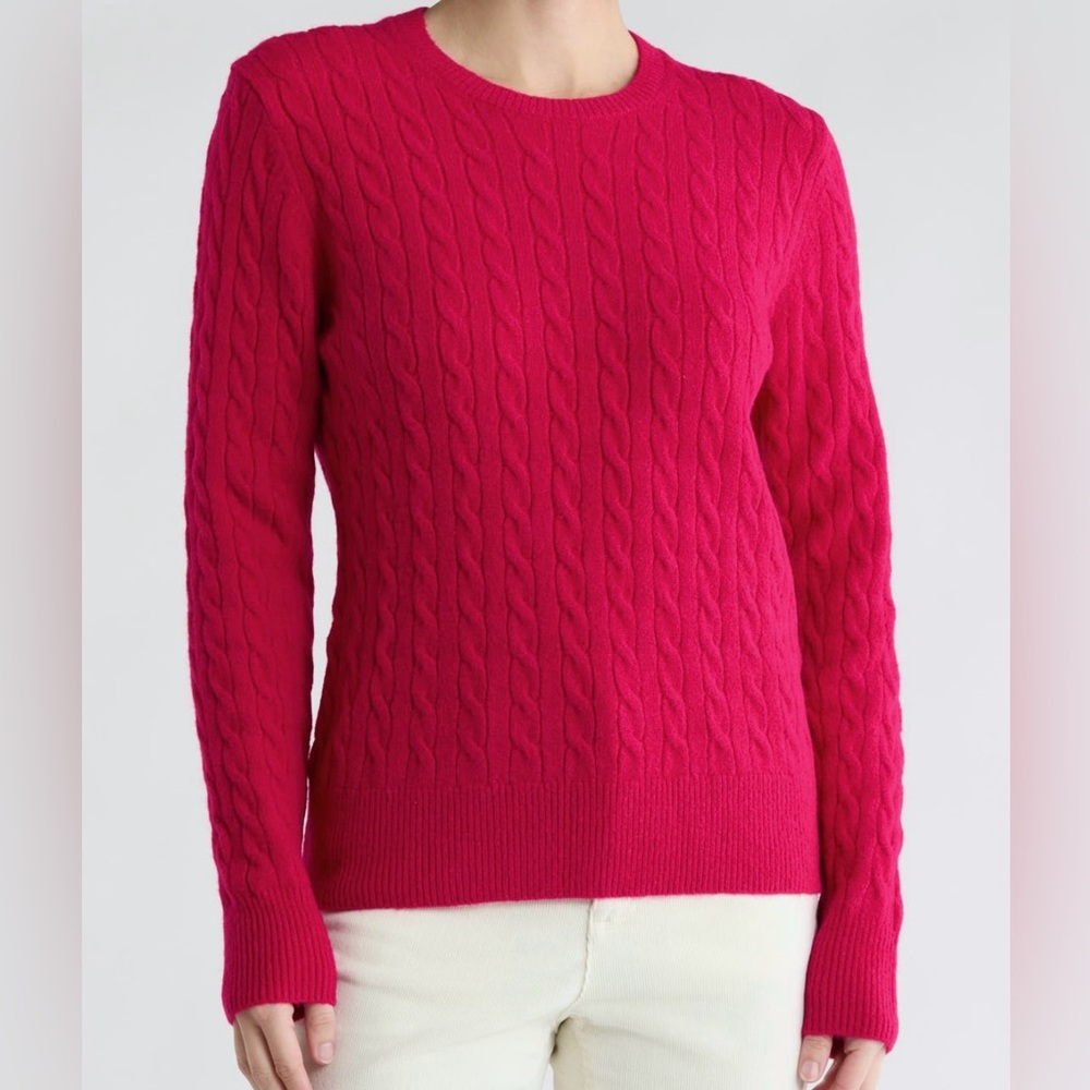 Brooks Brothers NWT Bright Pink Cashmere Wool Cable Knit Sweater